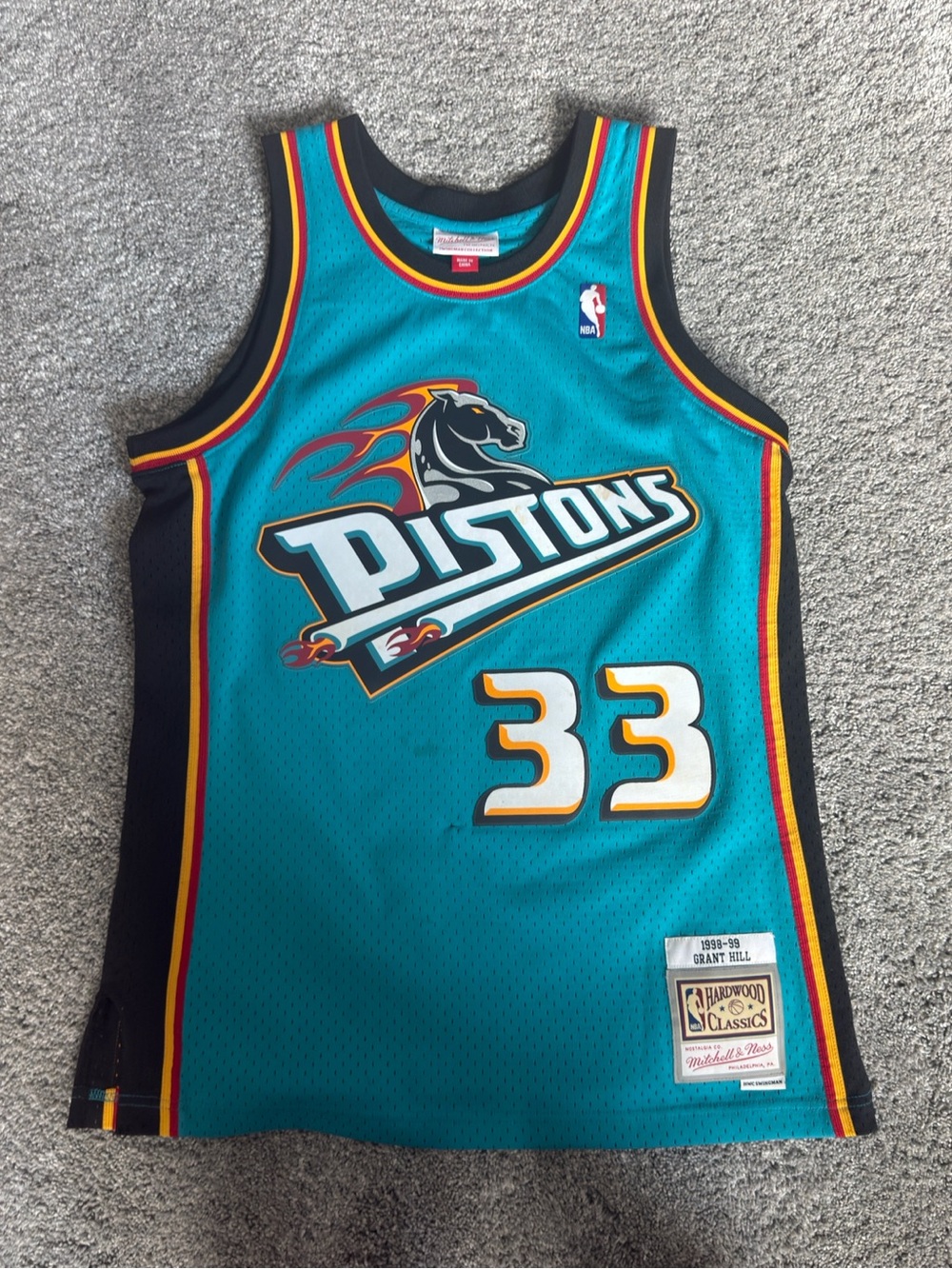 Grant Hill - Mitchell & Ness Teal Detroit Pistons #33 Jersey